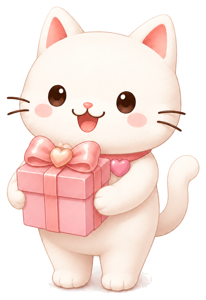 Gatinho recebendo presente